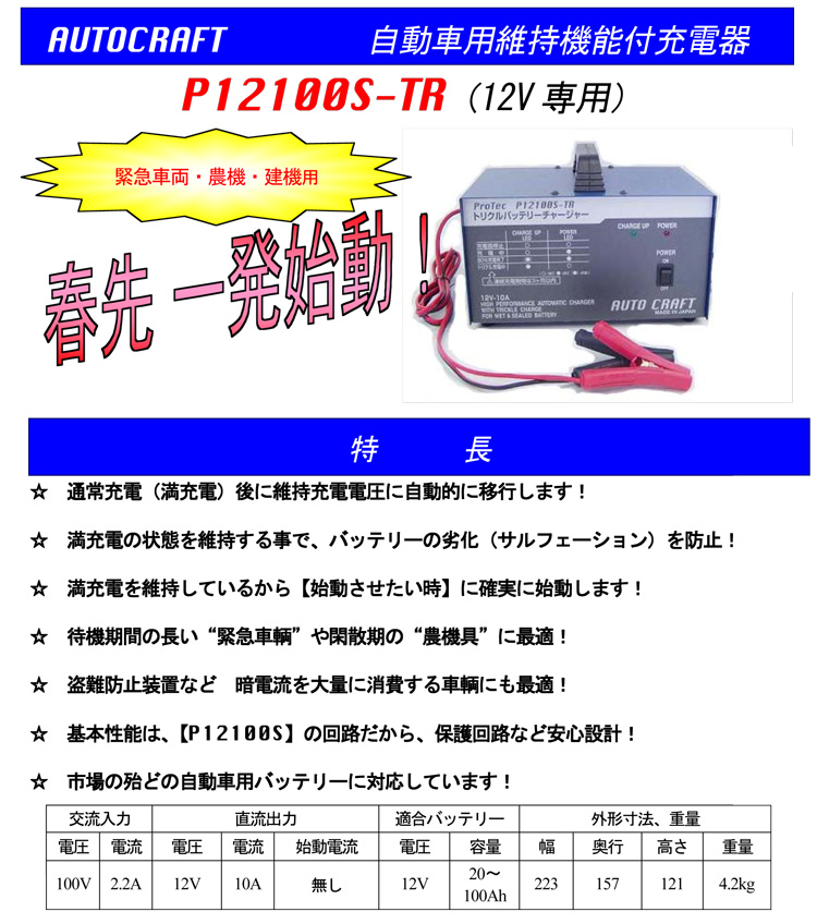 自動車用充電器（中型自動車電池用）12V専用