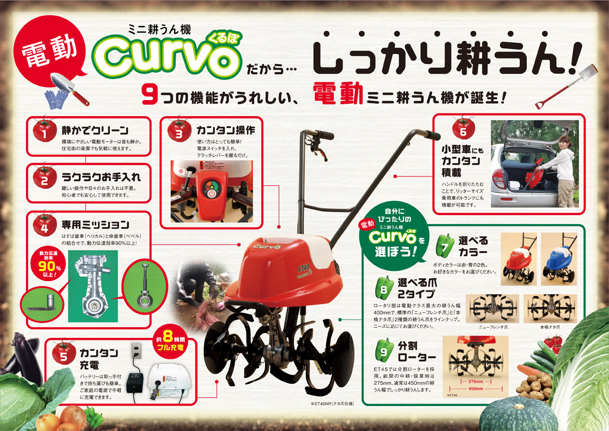 電動ミニ耕耘機 9つの機能